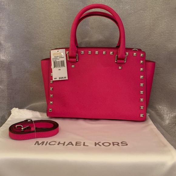 Michael Kors Selma Stud Medium Satchel RASPBERRY - Picture 3 of 6